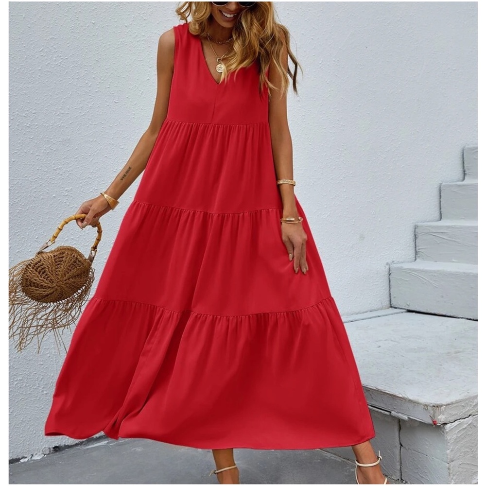Boho Royal Blue Sleeveless Ruffle maxi Dress - Picture 7 of 14